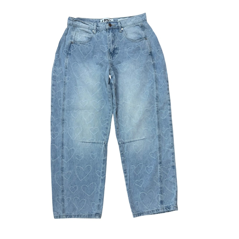 PTCL Ethikal Brand Light Wash Heart Embossed High Waisted Straight Leg Jeans 26
